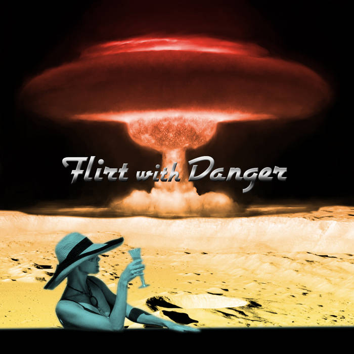 Mini-album CD cover depicting fashionable woman drinking a cocktail with mushroom cloud in background